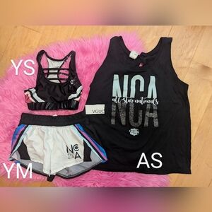 Varsity NCA All Star Cheer Nationals athletic set bra, shorts, tank